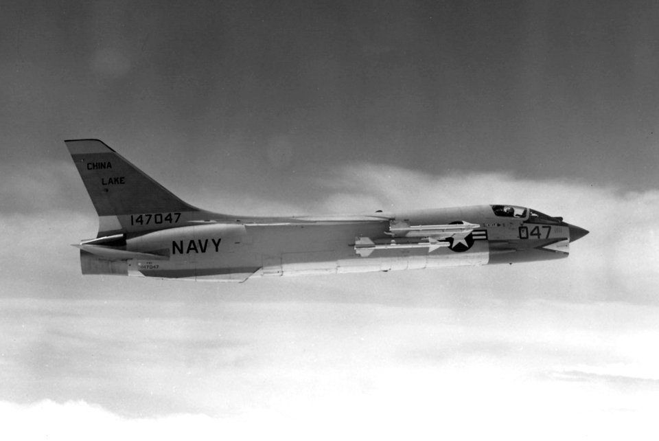 F-8D with AIM-9C missiles over China Lake 1963