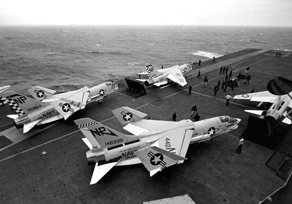 F-8s launching from USS Bon Homme Richard (CVA-31) off Vietnam in 1967