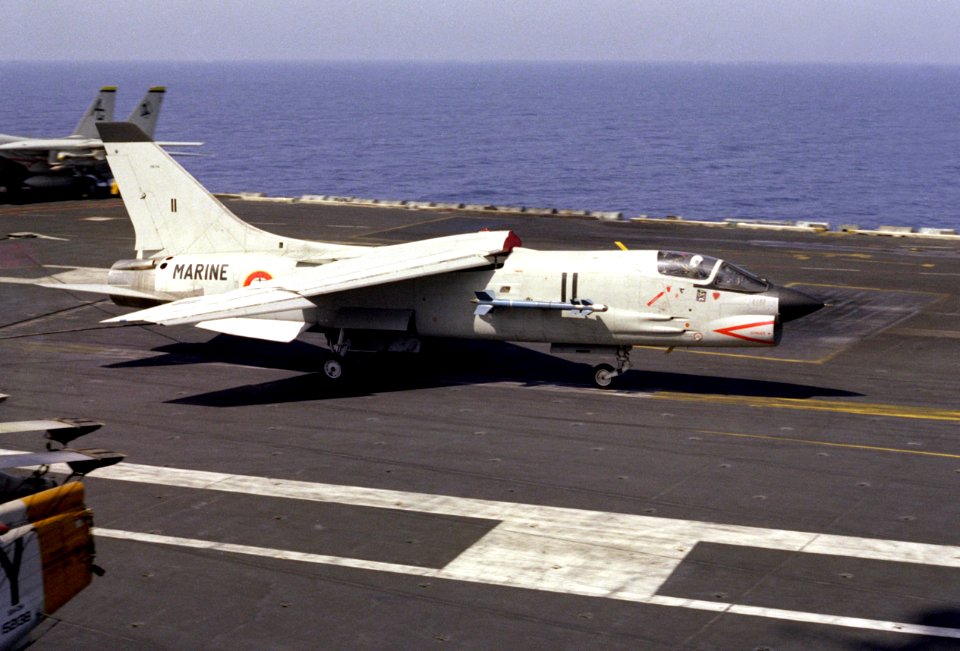 F-8E(FN) catching wire on USS Eisenhower (CVN-69) 1983