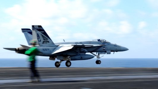 F-A-18E Super Hornet launches from USS Dwight D. Eisenhower 121125-N-GC639-023