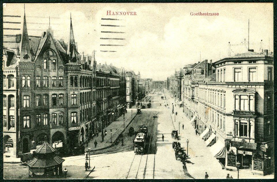 F. Astholz jun. AK 0681 Hannover Goethestraße Bildseite Reitwallstraße Georgstraße 3, Blick in Richtung Goetheplatz August Göbelhoff Julius Kauffmann & Co. Möbelfabrik Wellhausen
