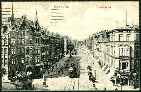 F. Astholz jun. AK 0681 Hannover Goethestraße Bildseite Reitwallstraße Georgstraße 3, Blick in Richtung Goetheplatz August Göbelhoff Julius Kauffmann & Co. Möbelfabrik Wellhausen