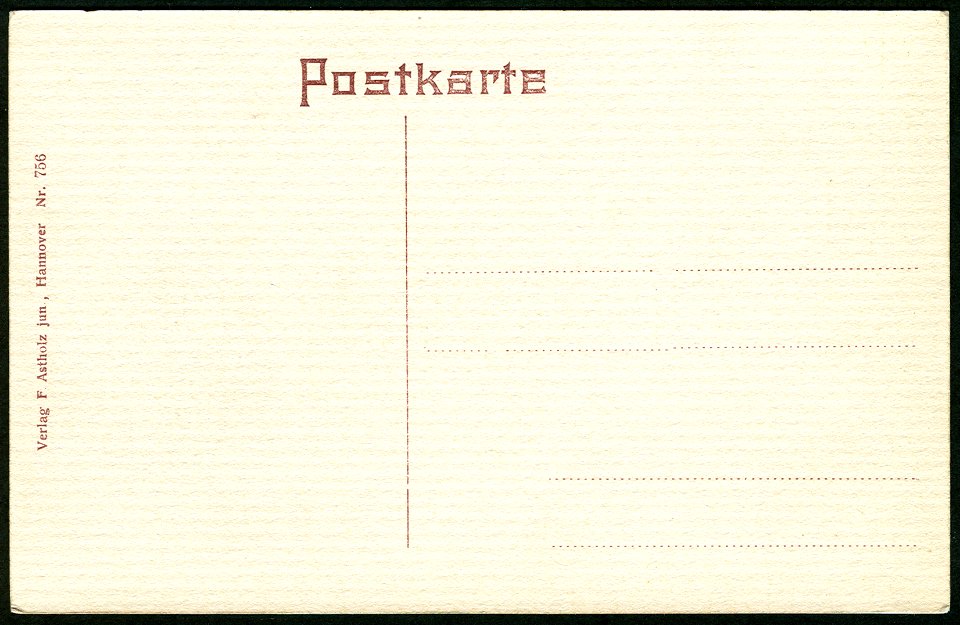 F. Astholz jun. AK 0756 Hannover, Ruhestätte von Charlotte Kestner (Werther's Lotte) auf dem Gartenkirchhofe, Adresseite der Postkarte (sogenannte geteilte Rückseite)