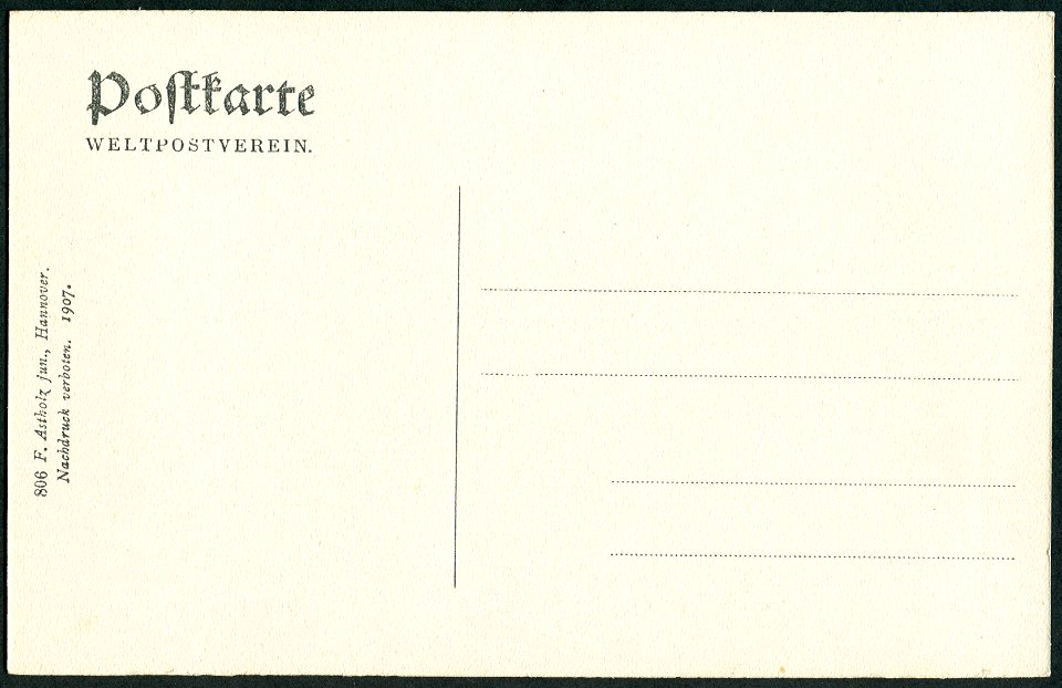 F. Astholz jun. AK 0806 Alt-Hannover, Kaiserstraße, Adressseite geteilte Rückseite Nachdruck verboten, 1907