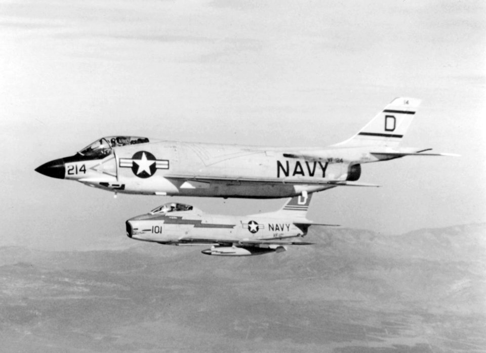 F3H-2N VF-124 and FJ-3 VF-121 in flight 1957