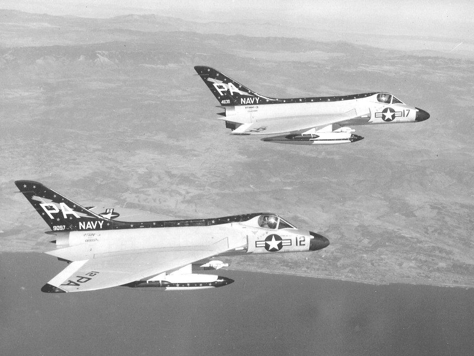 F4D-1 Skyrays of VF(AW)-3 in flight c1960