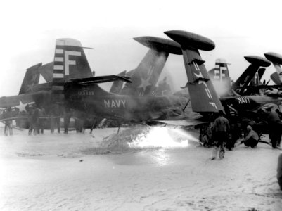 F2H-2 engine fire on USS Lake Champlain (CVA-39) 1953