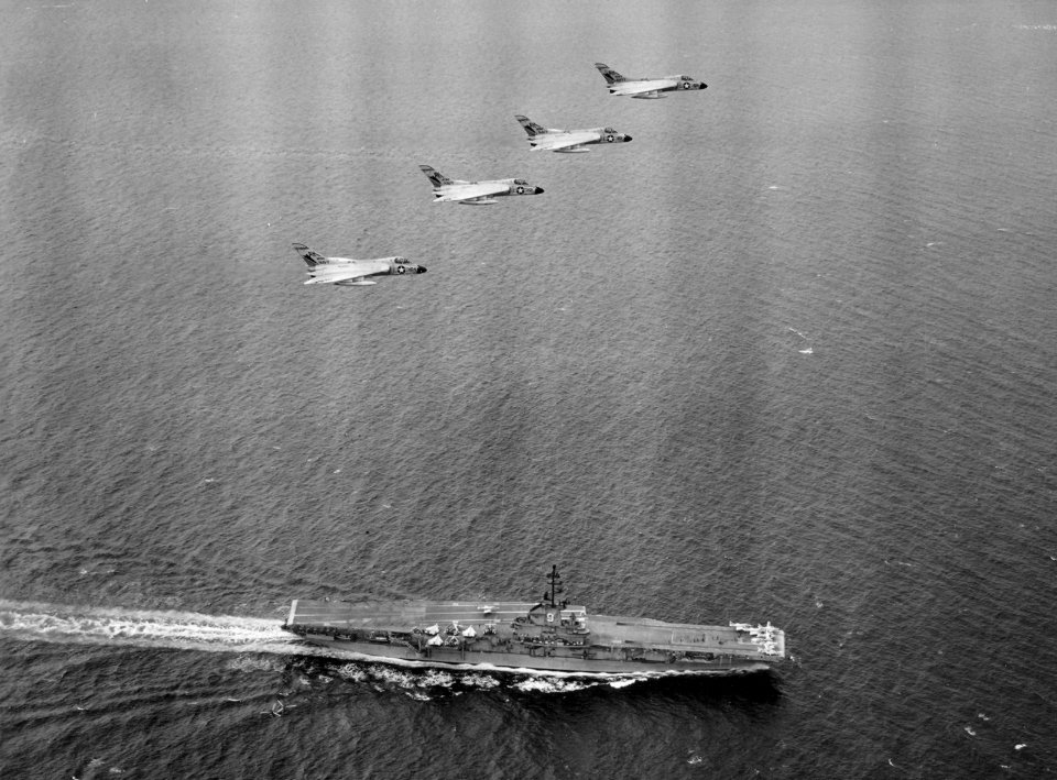 F4Ds VF-13 over USS Essex (CVA-9) 1960