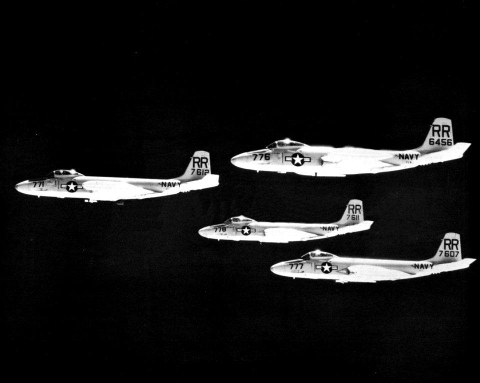 F2H Banshees of VAW-11 Det P in flight in 1959