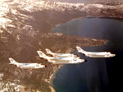 F3H-2 Demons of VF-193 in flight c1958 photo