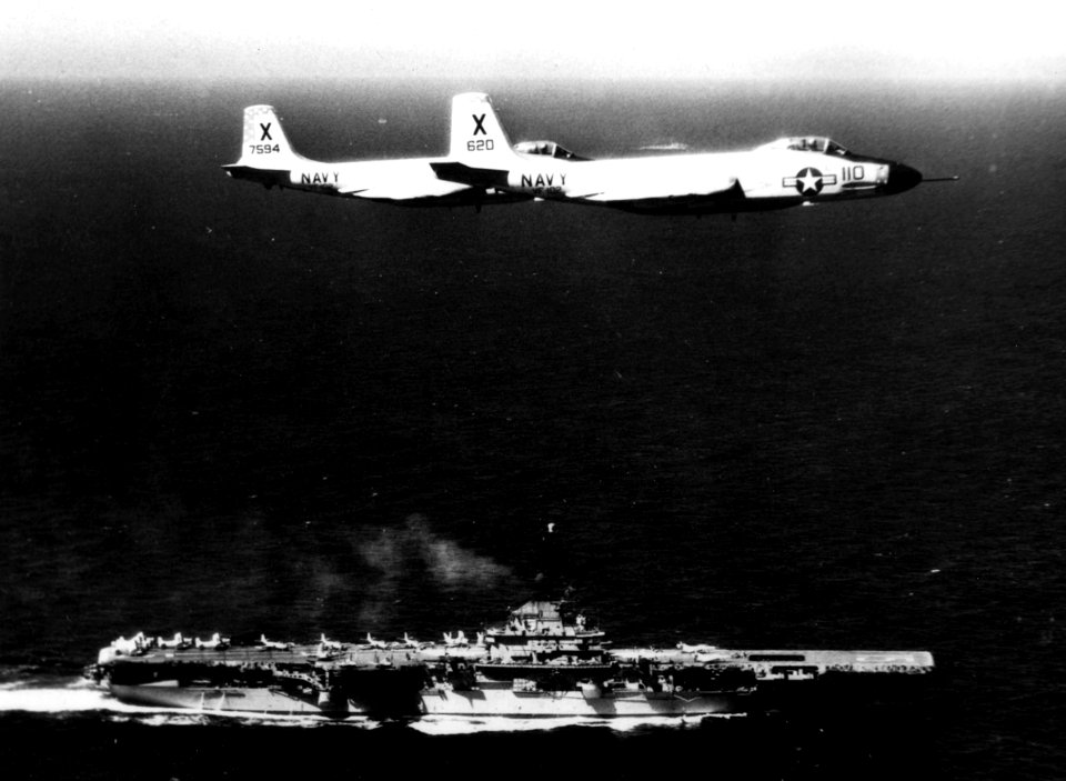 F2H-4s VF-102 over USS Randolph (CVA-15) 1956