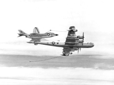 F3H-2 Demon of VF-21 refuels from KB-50J c1960 photo