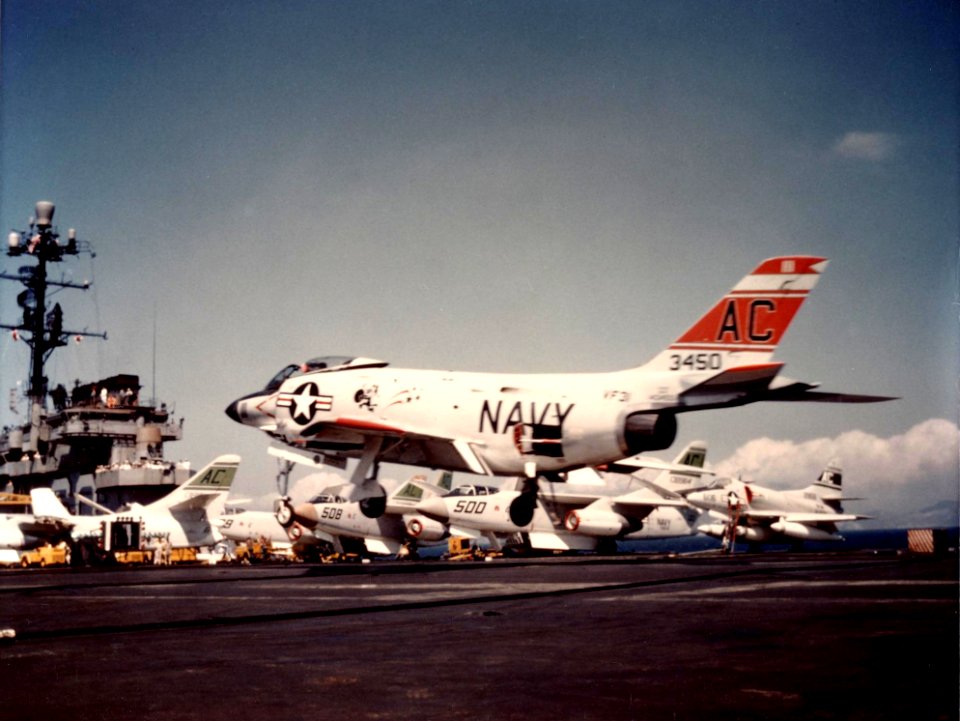 F3H-2 of VF-31 landing on USS Saratoga (CVA-60) 1959