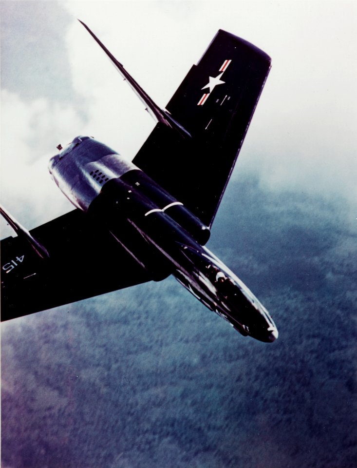 F7U-1 Cutlass in flight near Naval Air Station Patuxent River, circa in the early 1950s (NH 101803-KN)