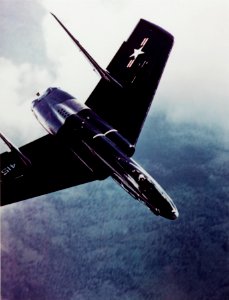 F7U-1 Cutlass in flight near Naval Air Station Patuxent River, circa in the early 1950s (NH 101803-KN)