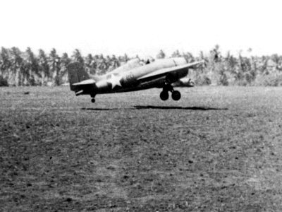 F4F-4 of VMF-121 landing at Guadalcanal 1942