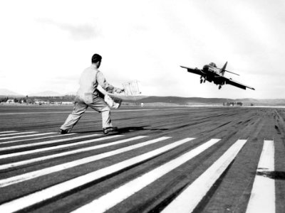 F9F Cougar with LSO at NAS Miramar 1954