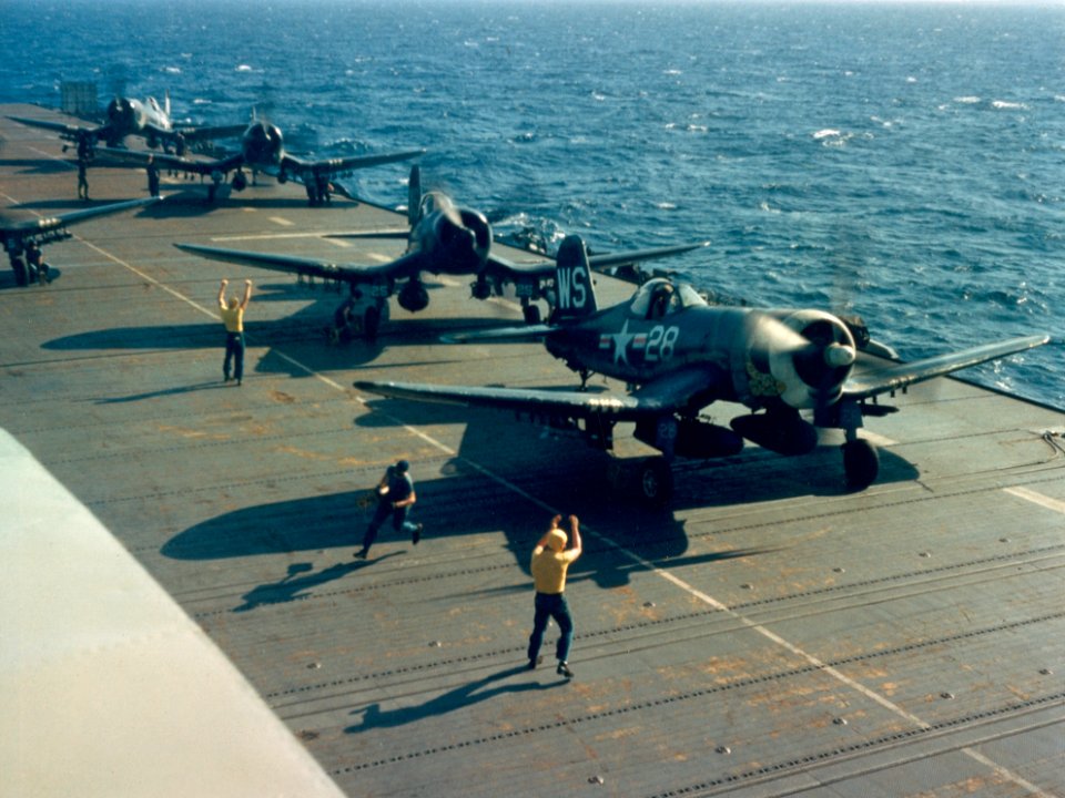 F4U-4s of VMF-323 on USS Sicily (CVE-118) 1951