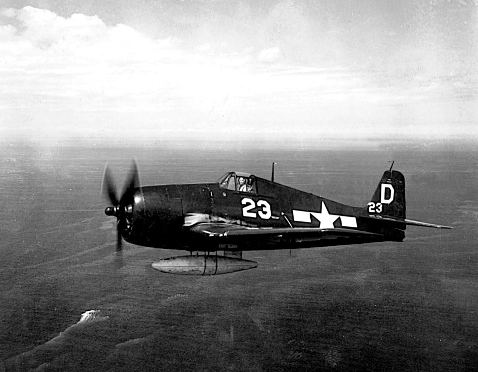 F6F-5 from USS Independence (CVL-22) in flight 1945