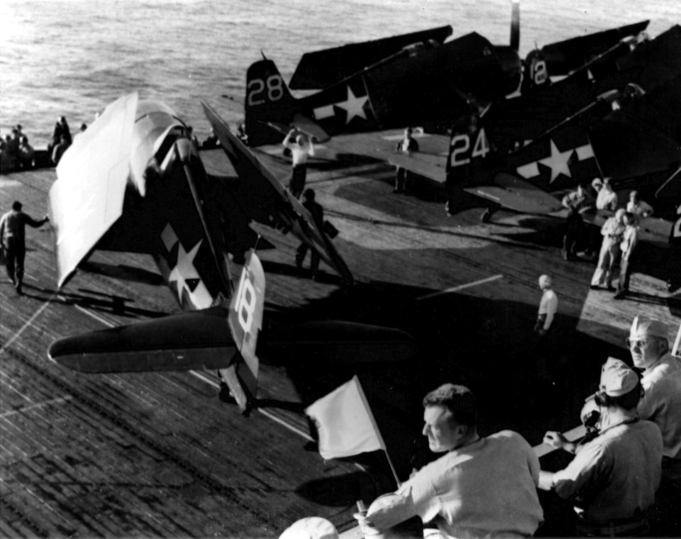 F6Fs of VF-74 on USS Kasaan Bay (CVE-69) off France 1944