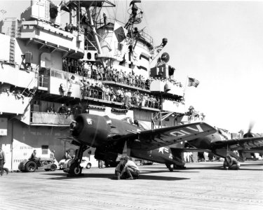 F8F-2 Bearcats of VF-111 on USS Valley Forge (CV-45) in September 1949 (80-G-427668)