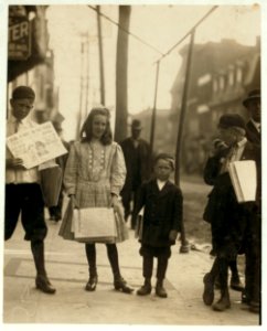 Girl and boys selling papers. Edward F. Brown, Investigator. LOC nclc.03612