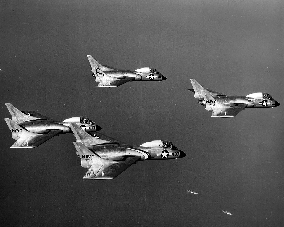F7U-3 Cutlass fighters of VF-81 in flight in 1954