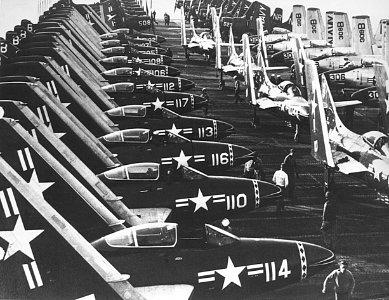 F9F Cougars F2H Banshees AD Skyraiders on Oriskany deck