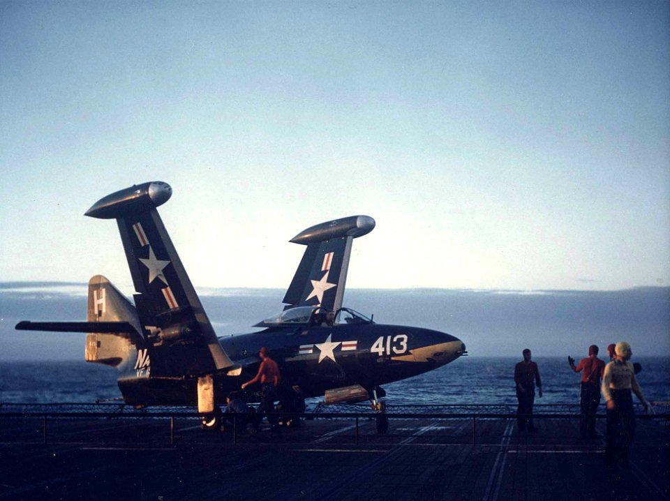 F9F-5 Panther of VF-154 on USS Princeton (CVA-37) in May 1953