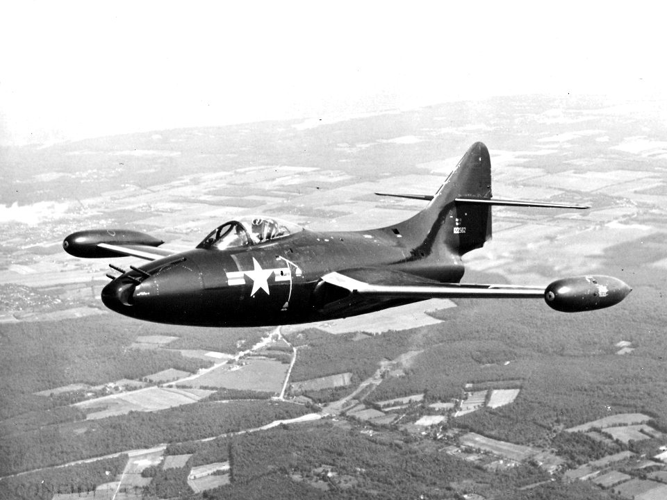 F9F-3 Panther with Emerson turret in flight in early 1950s