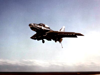 F9F-6 of VF-143 landing on USS Kearsarge (CVA-33) 1953