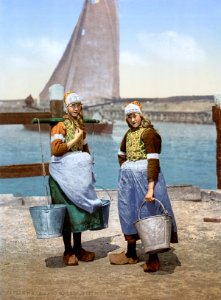 Girls from the isle of Marken in traditional costume around 1900 photo