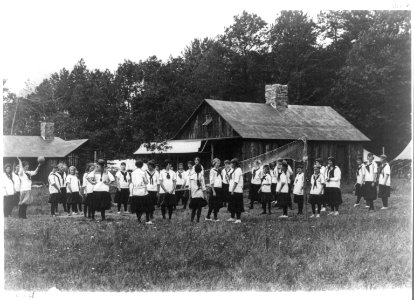 Girls playing volley ball at the Pine Tree Camp, Pocono Pines, Pa. LCCN2013646134