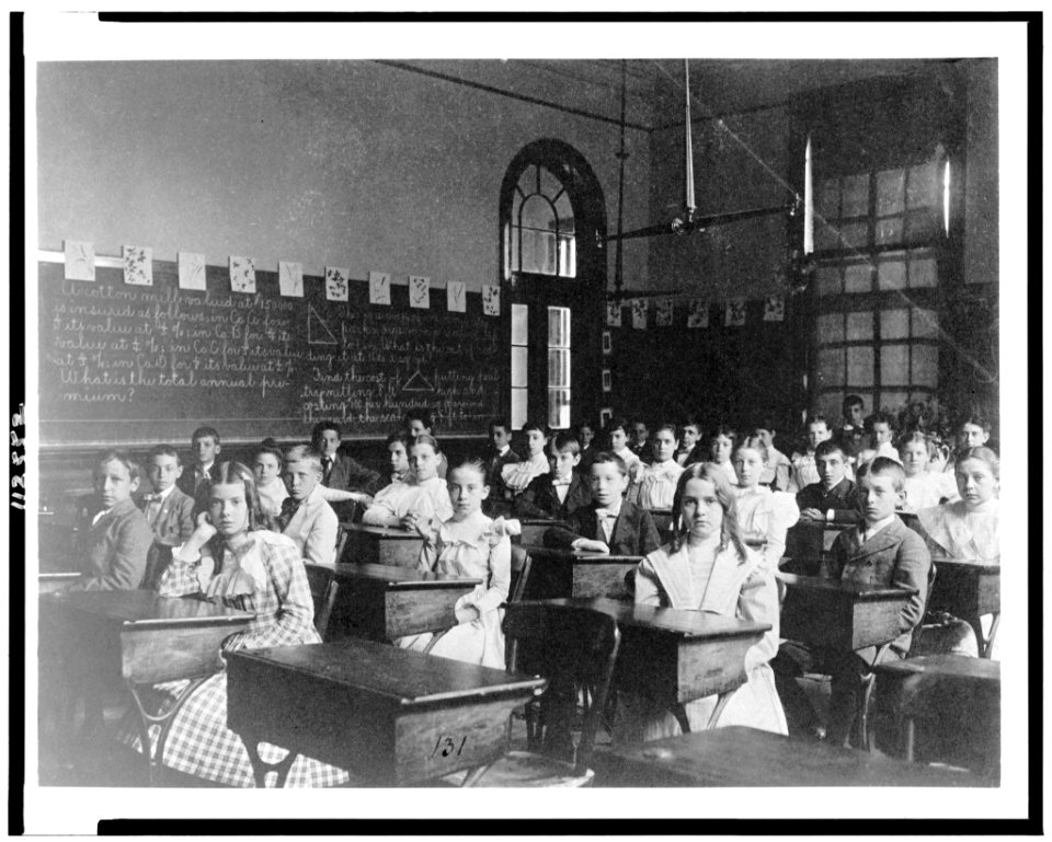 Girls and boys seated at desks in Washington, D.C. classroom LCCN95500425