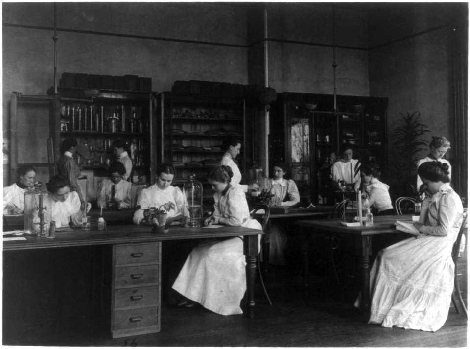 Girls in a science laboratory at Eastern High School, Washington, D.C. LCCN2001703687