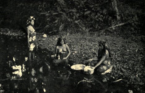 Girls Washing in a Little River, Rarotonga, by G. R. Crummer photo