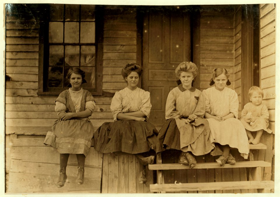 Girls working in Springstein Mills, Chester, S.C. Zetella Gallman (by window) (looked 15 years old). Has worked 2 years. Both girls in middle said they had been in mill 8 years. Witness Sara LOC nclc.01419