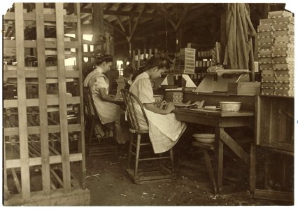 Girls working in Tampa, Fla., Box Factory. I saw 10 small boys and girls. Has had reputation for employment of youngsters but work is slack now. Jan. 28, 1909. LOC cph.3a32048