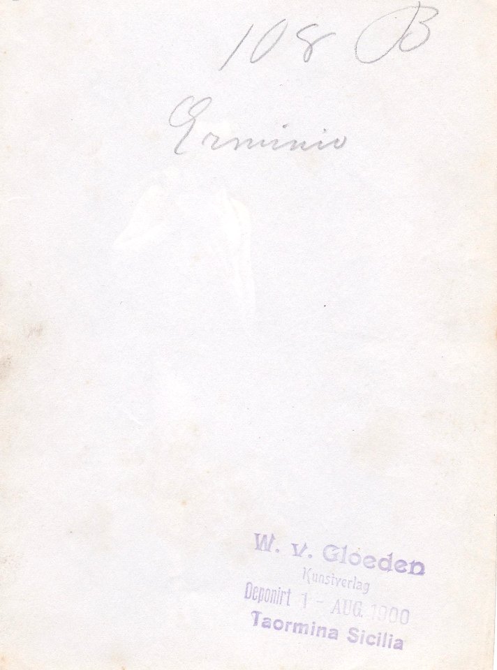 Gloeden, Wilhelm von (1856-1931) - n. 0108 B - Erminio - 1 Aug 1900 - ex Texbraun Collection, Galerie David Guiraud, Paris - verso