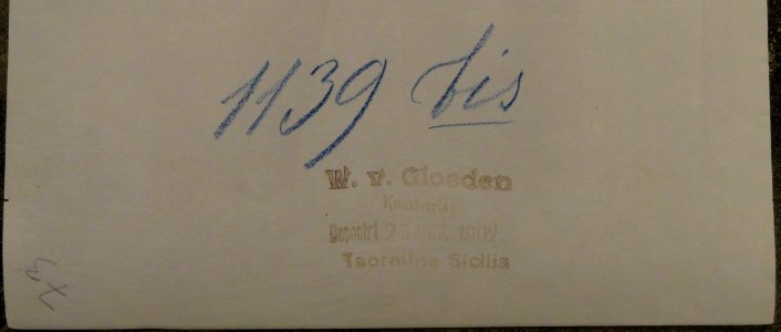Gloeden, Wilhelm von (1856-1931) - n. 1139 bis verso - Deponirt 25 Dez 1902 - ex Texbraun Collection, Galerie David Guiraud, Paris