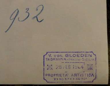 Gloeden, Wilhelm von (1856-1931) - n. 0932 - Deposé 28 Feb 1904 - ex Texbraun Collection, Galerie David Guiraud, Paris - verso
