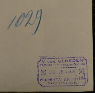 Gloeden, Wilhelm von (1856-1931) - n. 1029 - Deposé 28 Feb 1904 - ex Texbraun Collection, Galerie David Guiraud, Paris - verso