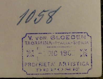 Gloeden, Wilhelm von (1856-1931) - n. 1058 verso - Deposé 05 Dic 1903 - stamp C - ex Texbraun Collection, Galerie David Guiraud, Paris