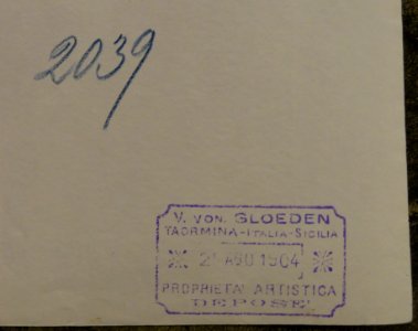 Gloeden, Wilhelm von (1856-1931) - n. 2039 - 21 Ago. 1904 - ex Texbraun Collection, Galerie David Guiraud, Paris - verso