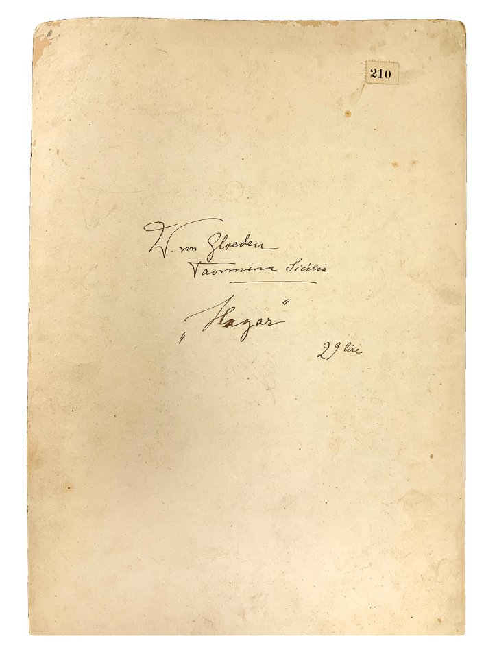 Gloeden, Wilhelm von (1856-1931) - n. G 0185 - verso - Hagar. Cm 40x27. (con prezzo 29 lire)