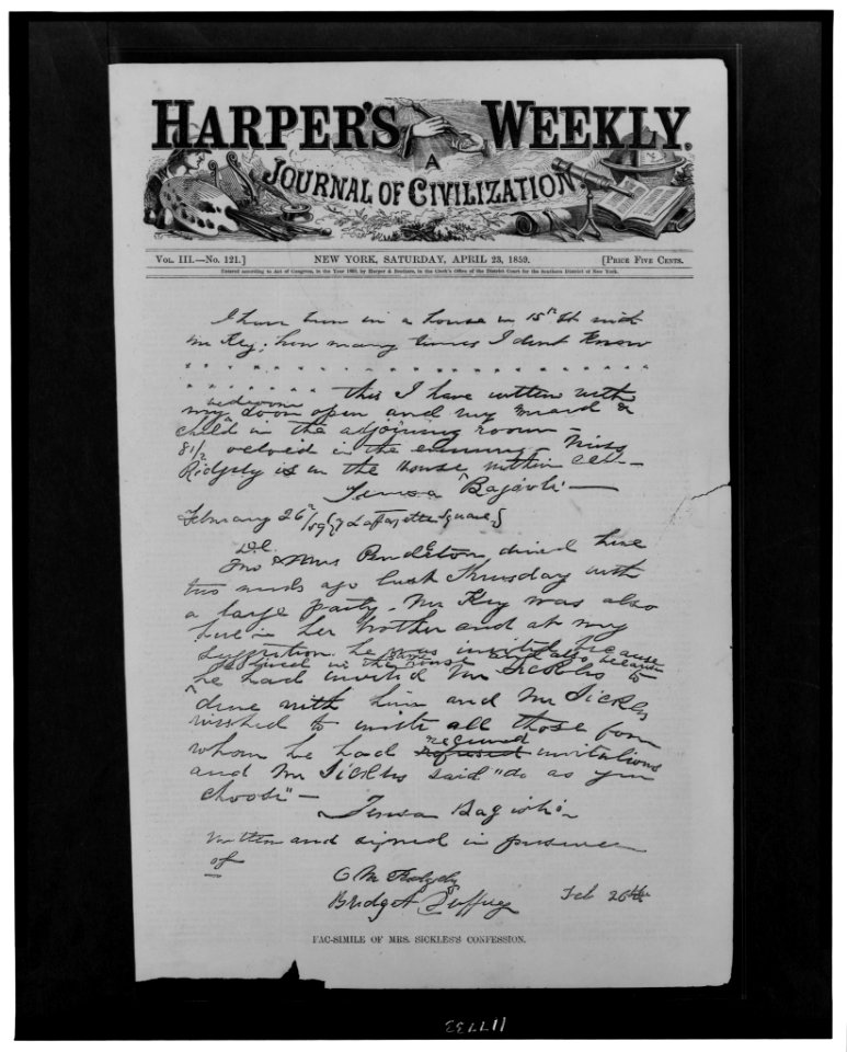 Fac-simile of Mrs. Sickles's confession LCCN97502250