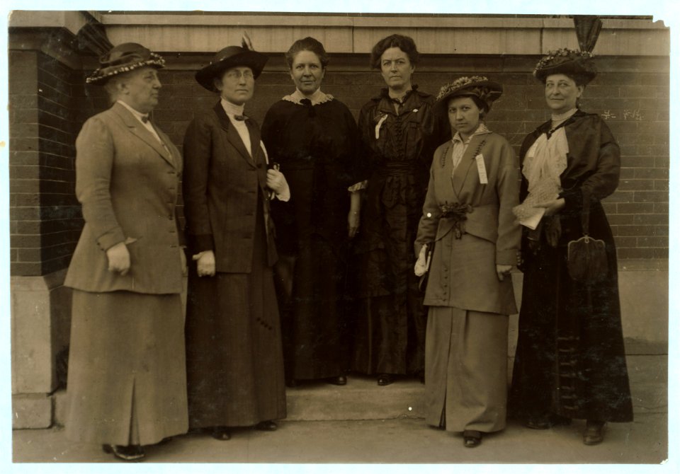 Factory Inspectors Past and Present. From left to right- Miss Ella Haas, State Factory Inspector, Dayton, O. Miss Mary Malone, State Inspector Ten-Hour Law, Delaware. Mrs. Florence Kelley, LOC nclc.04940