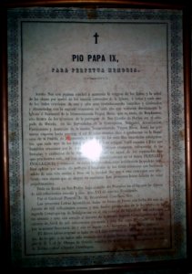 Facsimil de la Indulgencia Plenaria concedida por el Papa Pio IX