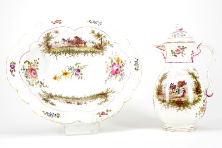 Fajans, kanna med lock och fat, 1700-tal - Hallwylska museet - 90485