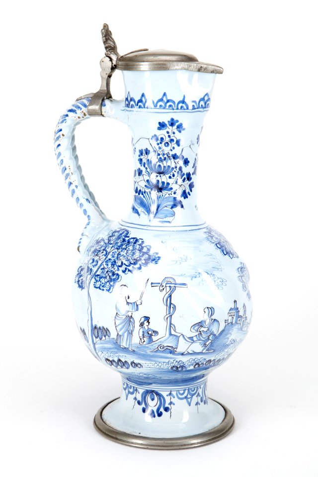 Fajans, kanna med lock, 1700-tal - Hallwylska museet - 90466